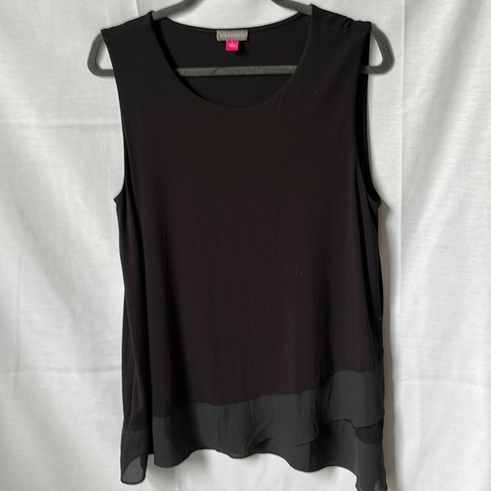 Vince Camuto Black Sleeveless Tunic Top Sheer Hem Flowy Size L